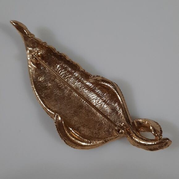 Vintage Gold Tone 2 1/2" Feather Wing Pin Brooch with Rhinestones - Picture 6 of 10